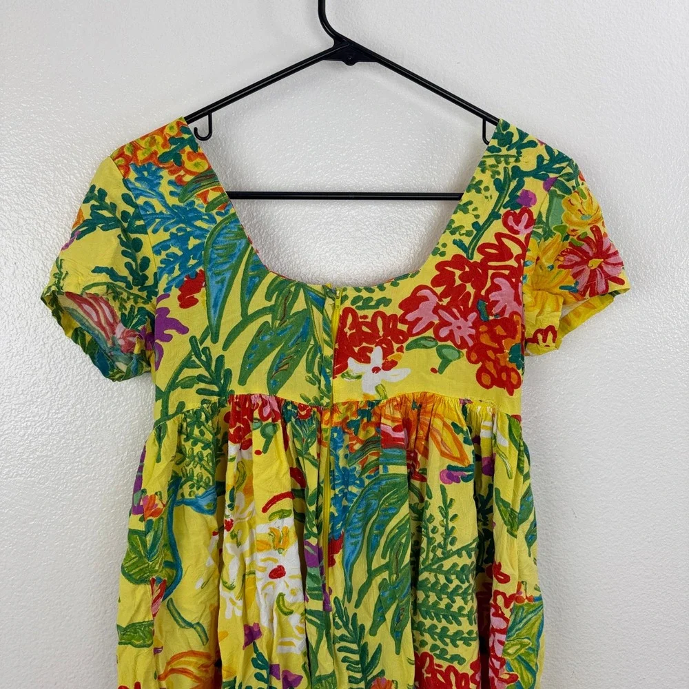 Jam's World Dress Womens Small Yellow Floral Print Short Sleeve Mini Back Zip - Picture 7 of 9